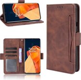 Voor OnePlus 9 Pro Skin Feel Kalfspatroon Horizontaal Leren Flip Hoesje met Houder & Kaartsleuven & Fotolijst (Bruin)