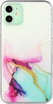 Holle marmeren patroon TPU rechte rand fijn gat beschermhoes voor iPhone 12 (rood groen)
