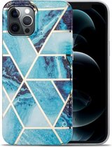 Splicing Marble Pattern TPU beschermhoes voor iPhone 12 (blauw)