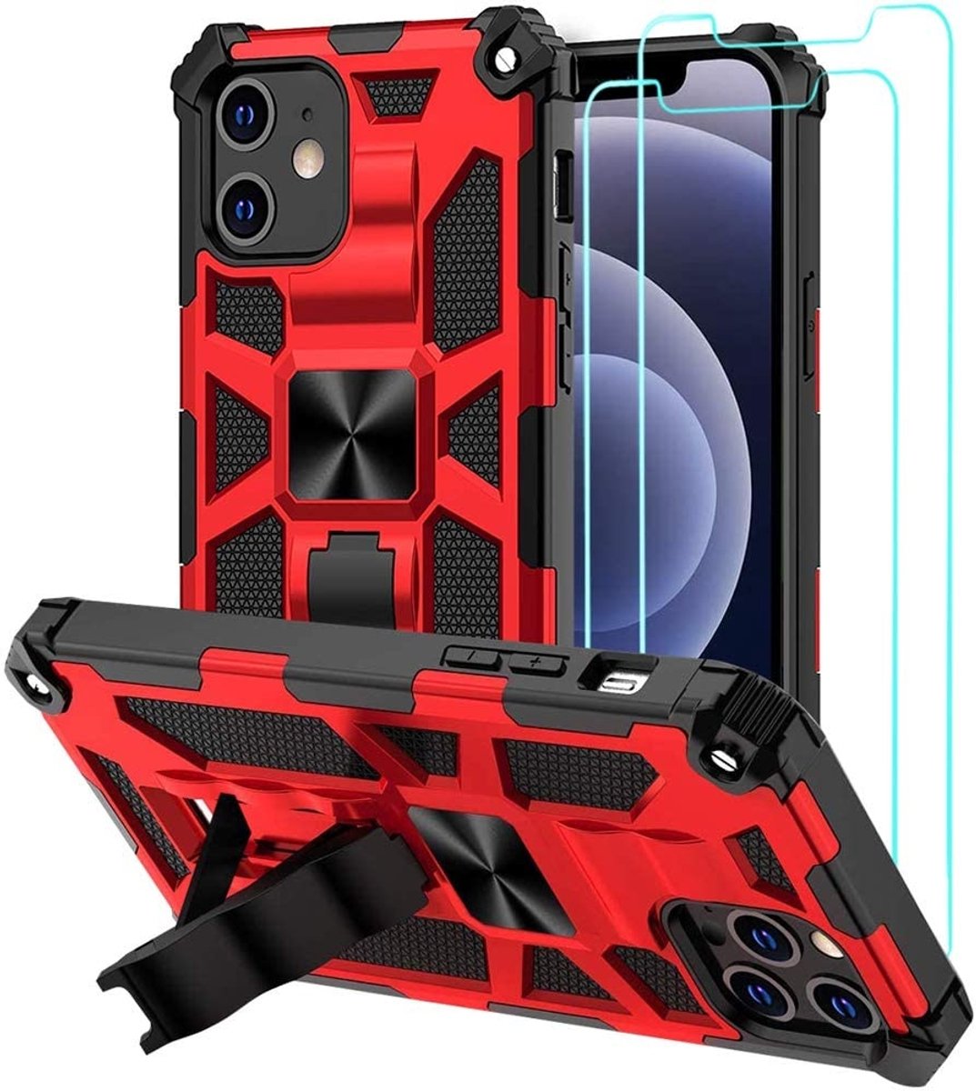 Hoesje Geschikt voor iPhone 12 Mini – Anti-Scratch Shockproof Rood - 2 Pack Screenprotector
