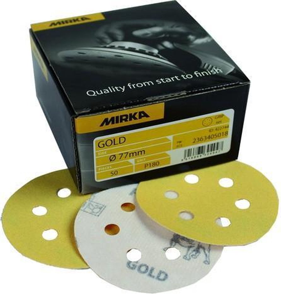 MIRKA Gold Schuurschijven 77mm met 6 gaten / 50 stuks - P500