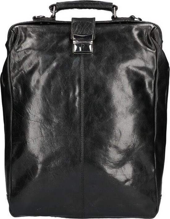 Leather Design Leren Rugzak / Schoudertas Groot 15.6'' Zwart