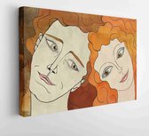 Onlinecanvas - Schilderij - Illustration Young Pretty Girl And Her Boyfriend Art Horizontal Horizontal - Multicolor - 40 X 50 Cm