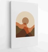 Mountain and Botanical wall art vector set. Earth tones landscapes backgrounds set with moon and sun. 4 - Moderne schilderijen – Vertical – 1827852695 - 80*60 Vertical