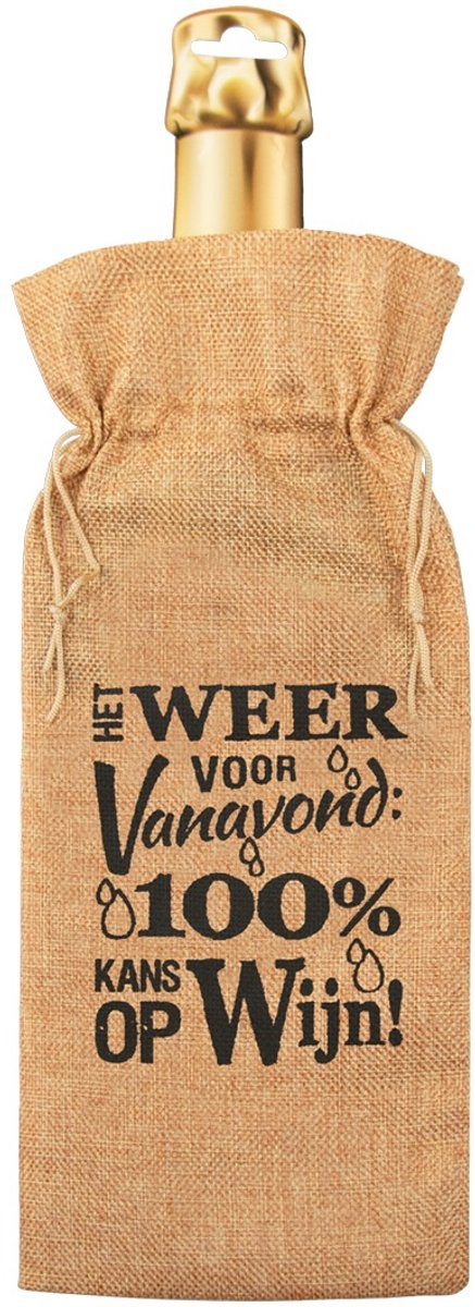 Cadeauverpakking - fles - 100% kans op wijn - Jute - 42 cm - Paper Dreams