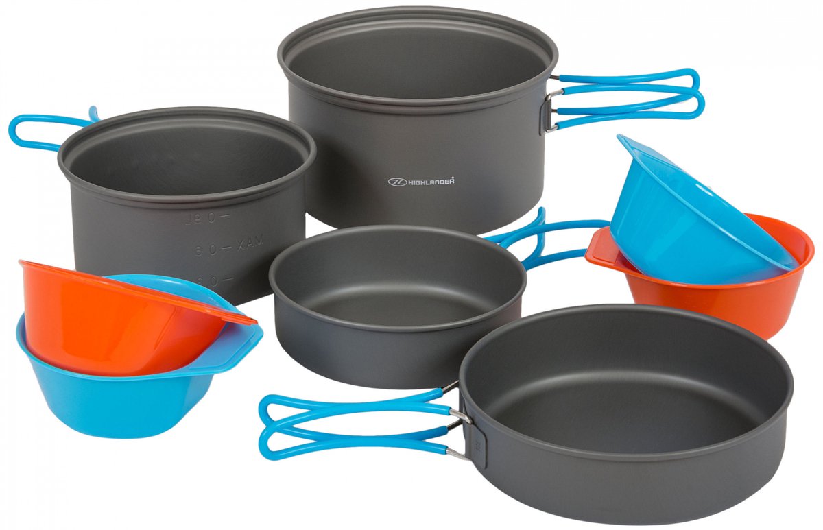 Highlander Pannenset Apex Aluminium/siliconen Blauw/oranje 9-delig