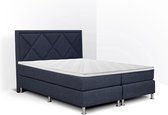 Boxspring Neo compleet, merk Olympic Life®, 200 x 200 cm, blauw, 18-delig met ruiten motieven hoofdbord