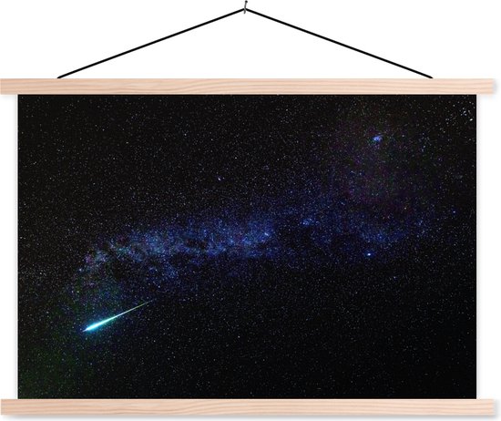 Posterhanger incl. Poster - Schoolplaat - Een meteoor schiet door de Melkweg - 150x100 cm - Blanke latten