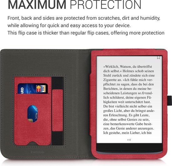 kwmobile flip cover voor e-reader - geschikt voor Pocketbook InkPad 3 / 3 Pro / Color / Vivlio InkPad 3 - Van imitatieleer en -suède - In rood / donkergrijs van kwmobile — afbeelding 4