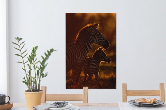 Zebra avec jeune toile 2cm 60x90 cm - Tirage photo sur toile peinture (Décoration murale salon / chambre) / animaux sauvages Peintures sur toile