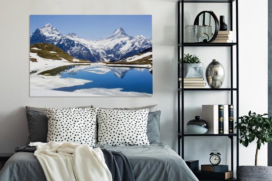 Peintures sur Toile - Reflet des Montagnes Enneigées en Suisse dans un Lac - 120x80 cm - Décoration murale