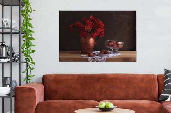 Peintures sur Toile - Nature Morte - Roses - Fraises - 140x90 cm - Décoration murale