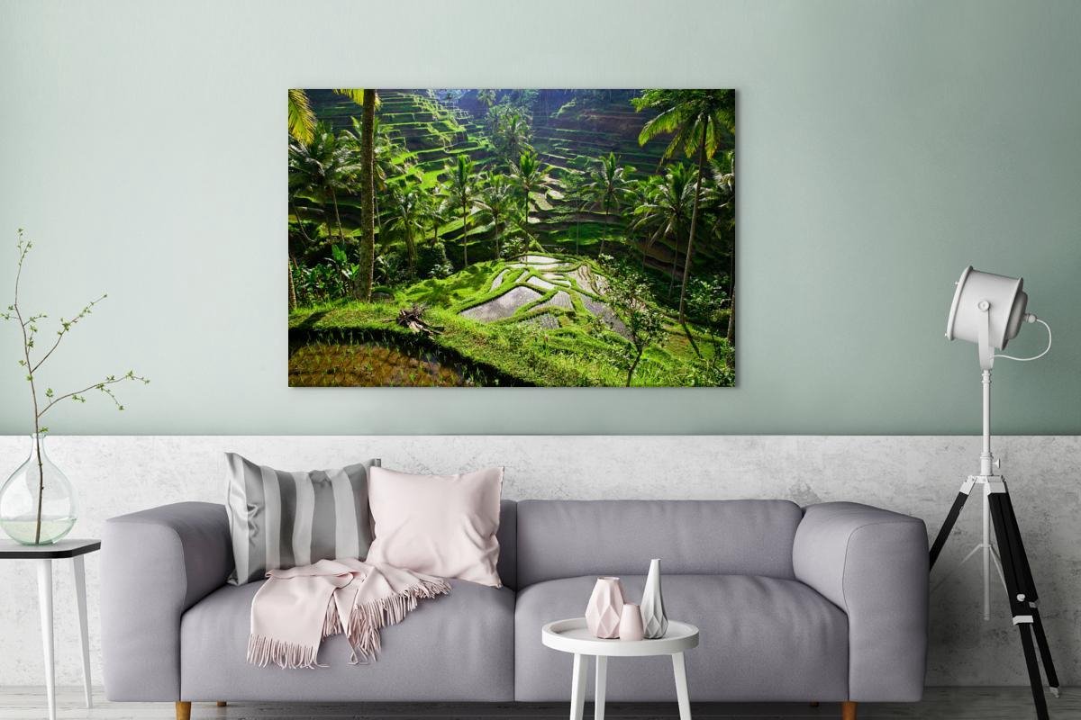 Canvas Schilderij Spectaculaire rijstvelden ten noorden van Ubud - 180x120 cm - Wanddecoratie XXL - OneMillionCanvasses