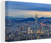Canvas Schilderij Avond - Skyline - Seoul - 120x80 cm - Wanddecoratie