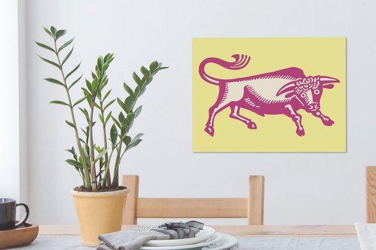 Une illustration d'un taureau rose sur toile 40x30 cm - petit - Tirage photo sur toile (Décoration murale salon / chambre) / Peintures sur toile Animaux de la ferme