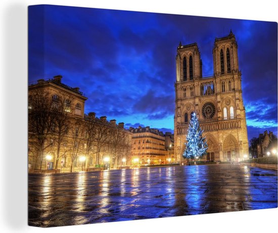 Canvas Schilderij blauwe lucht boven de Notre Dame in Parijs - Wanddecoratie