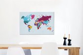 Canvas Wereldkaart - 90x60 - Wanddecoratie Wereldkaart - Trendy - Kleurrijk