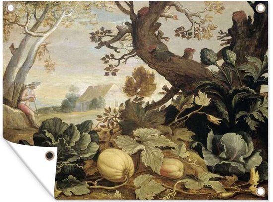 Tuin decoratie Landschap met groenten en vruchten op de voorgrond - Abraham Bloemaert - Kunst - Vintage - 40x30 cm - Tuindoek - Buitenposter