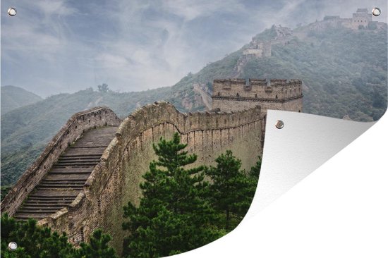 Muurdecoratie De Chinese Muur in de bergen - 180x120 cm - Tuinposter - Tuindoek - Buitenposter
