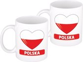 2x stuks hartje vlag Polen mok / beker 300 ml - Landen supporters feestartikelen