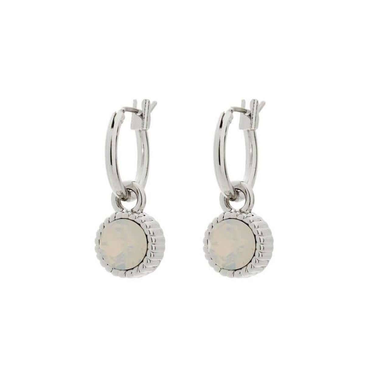Biba Hang Oorbellen Zilver met Swarovski Steentje Wh. Opal