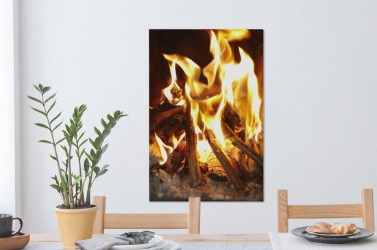 Une cheminée avec feu 60x90 cm - Tirage photo sur toile (Décoration murale salon / chambre)