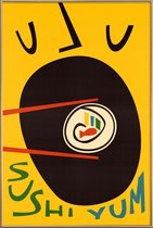 JUNIQE - Poster met kunststof lijst Yum Sushi -13x18 /Geel & Zwart