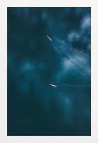 JUNIQE - Poster in houten lijst Oceaan - luchtfotografie -40x60 /Blauw