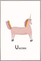 JUNIQE - Poster met kunststof lijst Unicorn -40x60 /Roze