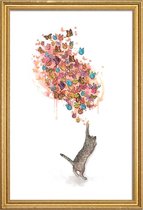 JUNIQE - Poster met houten lijst Catching Butterflies -60x90 /Geel &