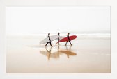 JUNIQE - Poster in houten lijst Surf Triple 1 -40x60 /Ivoor