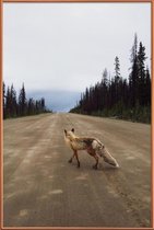 JUNIQE - Poster met kunststof lijst Road Fox -20x30 /Bruin & Groen