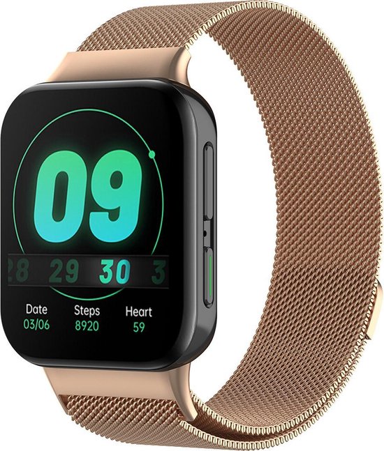 Milanees Smartwatch bandje - Geschikt voor Oppo Watch Milanese band - rosé goud - Strap-it Horlogeband / Polsband / Armband - Oppo 46mm