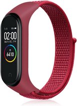 Nylon Smartwatch bandje - Geschikt voor  Xiaomi Mi Band 3 / 4 nylon bandje - rood - Strap-it Horlogeband / Polsband / Armband