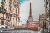 Uitkijk op Eiffeltoren vanuit klassiek straatbeeld van Parijs,  - Foto op Tuinposter - 150 x 100 cm