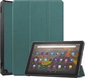 Voor Amazon Kindle Fire HD 10 2021 Custer Patroon Pure Kleur TPU Smart Tablet Holster met Slaapfunctie & 3-voudige Houder (Donkergroen)