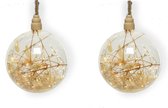 2x stuks verlichte glazen kerstballen met 30 lampjes koper/warm wit 14 cm - Decoratie kerstballen met licht