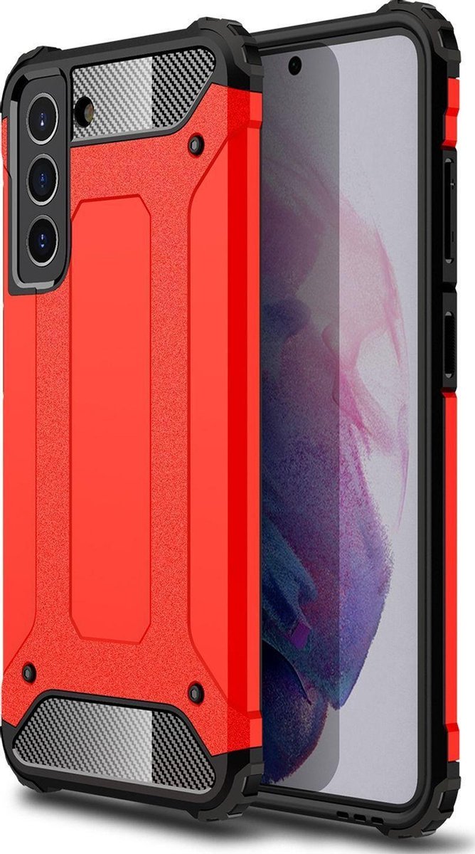 Mobigear Hoesje geschikt voor Samsung Galaxy S21 FE Telefoonhoesje Hardcase | Mobigear Outdoor Backcover Shockproof | Schokbestendig Galaxy S21 FE Telefoonhoesje | Anti Shock Proof - Rood