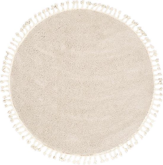 Rond hoogpolig vloerkleed - Lofty Fringe Creme/Wit - Ø 100 cm