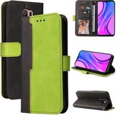 Voor Xiaomi Poco M2 / Redmi 9 Zakelijke stiksels-kleur Horizontale Flip PU lederen tas met houder & kaartsleuven & fotolijst (groen)