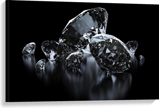 Canvas  - Heldere Diamanten op Zwarte Achtergrond - 90x60cm Foto op Canvas Schilderij (Wanddecoratie op Canvas)