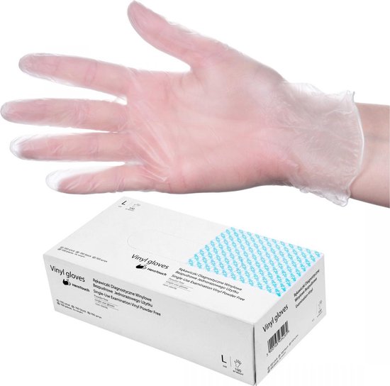 Herotouch - Vinyl wegwerp handschoenen latex vrije handschoenen wegwerp transparant poedervrij maat L doos 100 stuks
