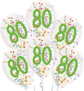 Amscan Ballonnen Confetti 80 Jaar 27,5 Cm Latex Wit 6 Stuks