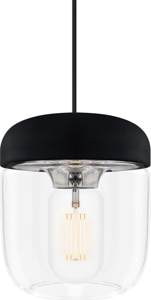 Umage Acorn hanglamp zwart met steel - met koordset zwart - Ø 14 cm