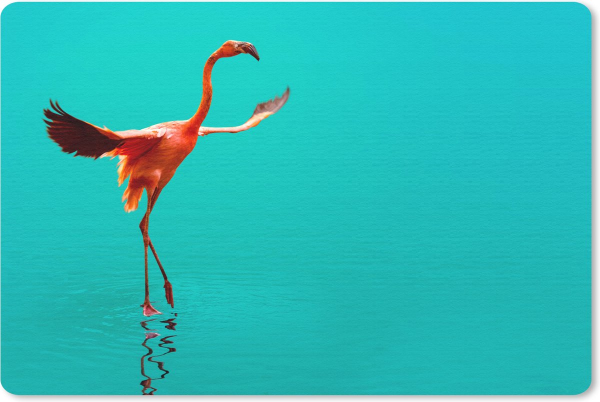 Muismat Flamingo - Flamingo in de blauwe zee muismat rubber - 27x18 cm - Muismat met foto
