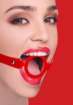 Silicone Ring Gag - With Leather Straps - Red