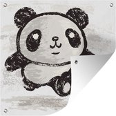 Tuinposters Panda - Voetbal - Zwart - Wit - 50x50 cm - Tuindoek - Buitenposter