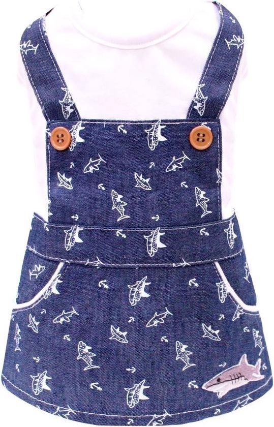 Hondenkleding – Hondenjurkje met leuke haaitjes als print – 30 cm