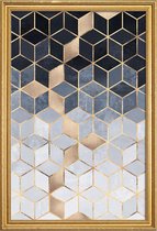 JUNIQE - Poster met houten lijst Soft Blue Gradient Cubes -30x45