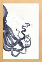 JUNIQE - Poster met houten lijst Octopus -13x18 /Blauw & Wit